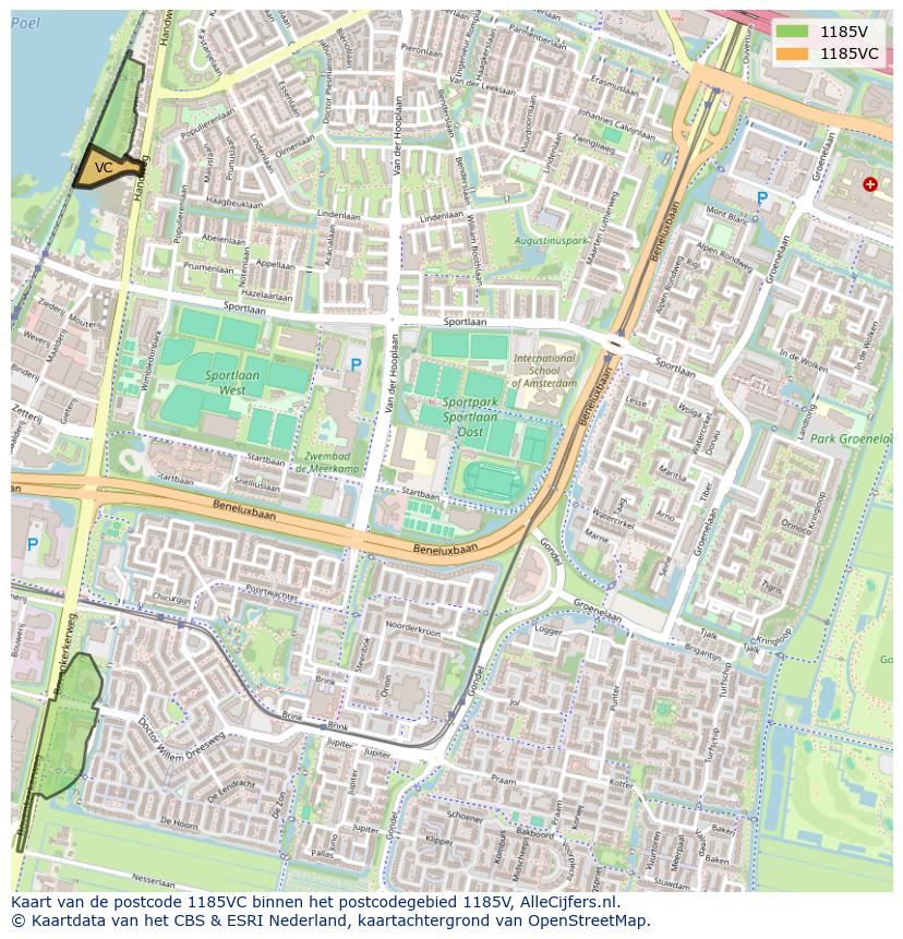 Afbeelding van het postcodegebied 1185 VC op de kaart.