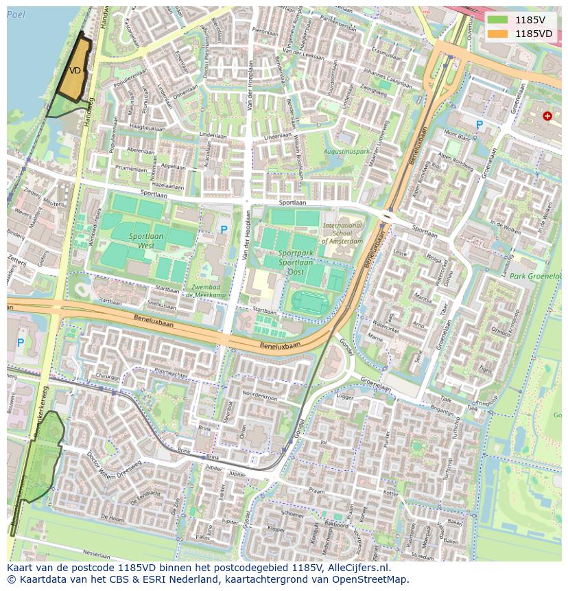 Afbeelding van het postcodegebied 1185 VD op de kaart.