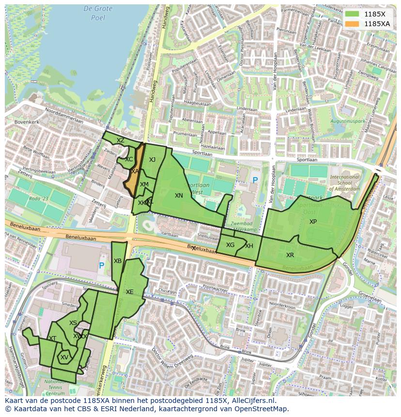 Afbeelding van het postcodegebied 1185 XA op de kaart.
