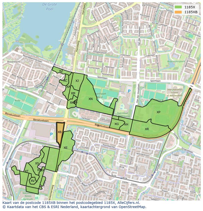 Afbeelding van het postcodegebied 1185 XB op de kaart.