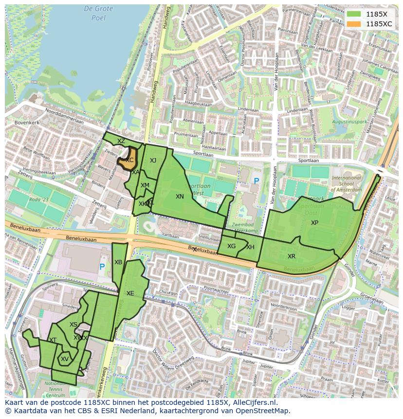 Afbeelding van het postcodegebied 1185 XC op de kaart.
