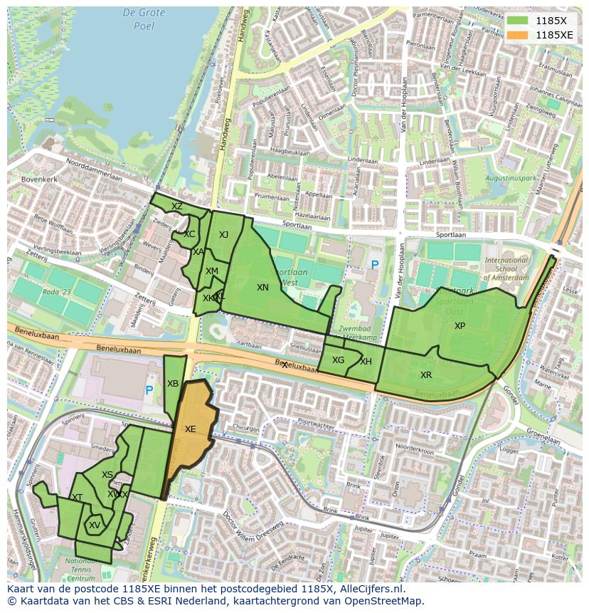 Afbeelding van het postcodegebied 1185 XE op de kaart.
