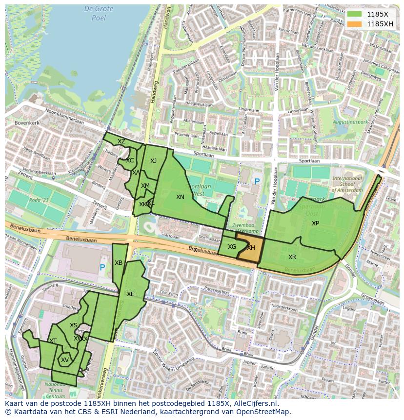 Afbeelding van het postcodegebied 1185 XH op de kaart.