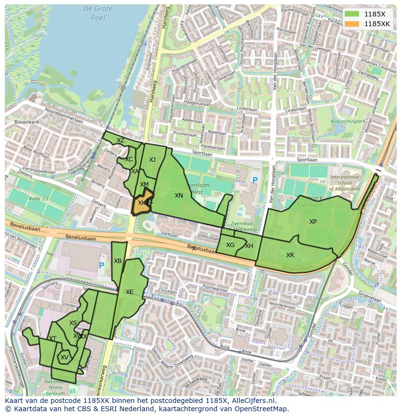 Afbeelding van het postcodegebied 1185 XK op de kaart.