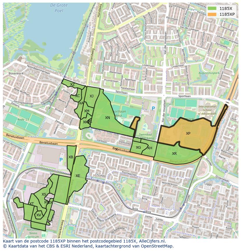 Afbeelding van het postcodegebied 1185 XP op de kaart.
