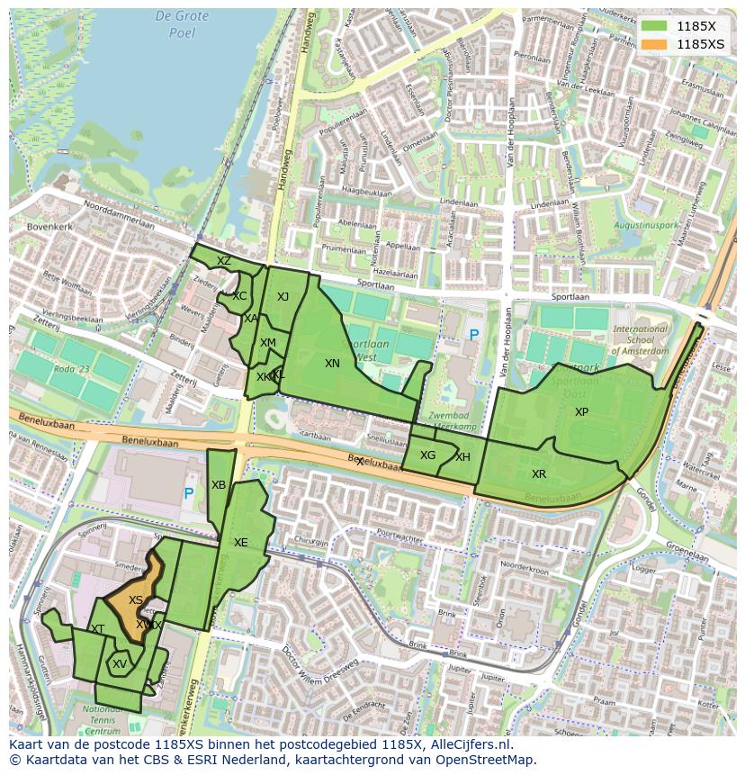 Afbeelding van het postcodegebied 1185 XS op de kaart.