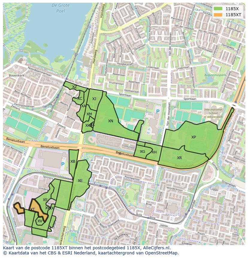 Afbeelding van het postcodegebied 1185 XT op de kaart.