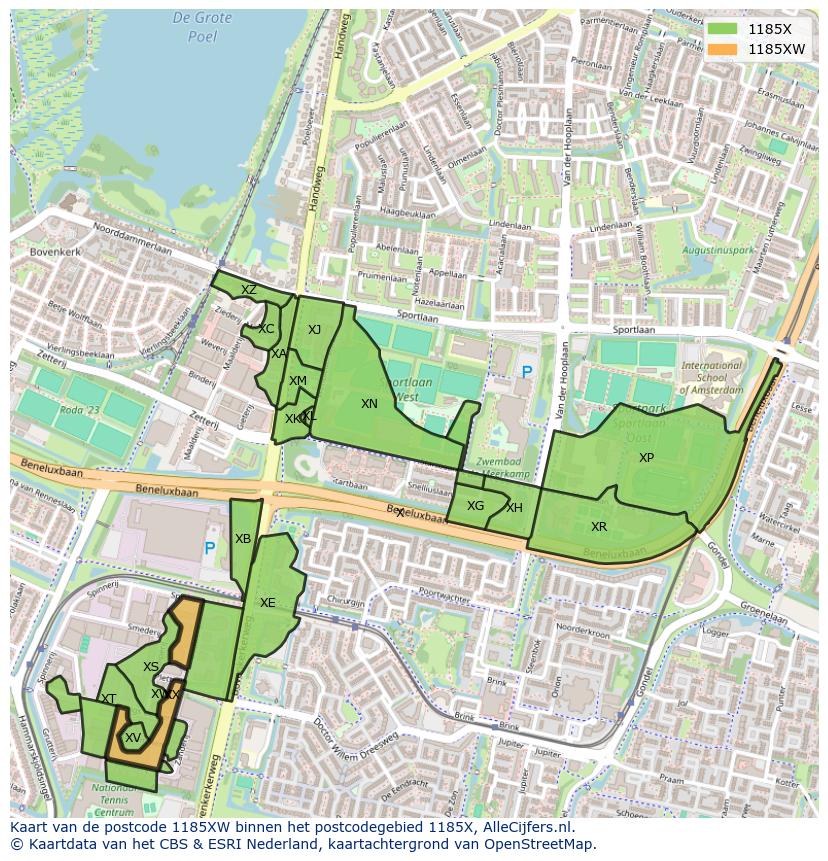 Afbeelding van het postcodegebied 1185 XW op de kaart.