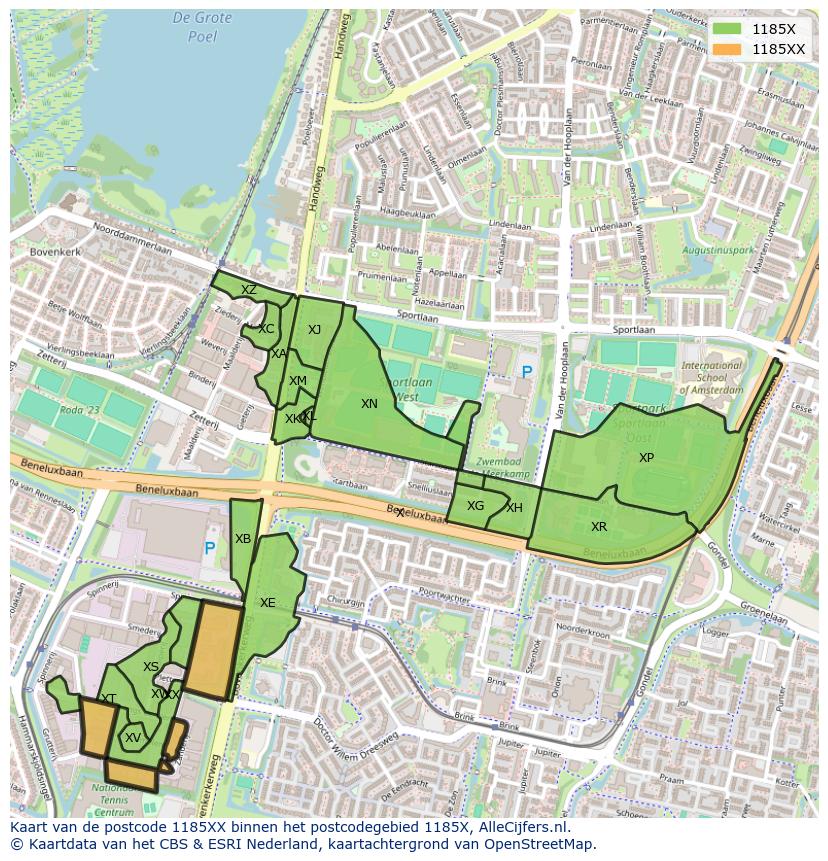 Afbeelding van het postcodegebied 1185 XX op de kaart.
