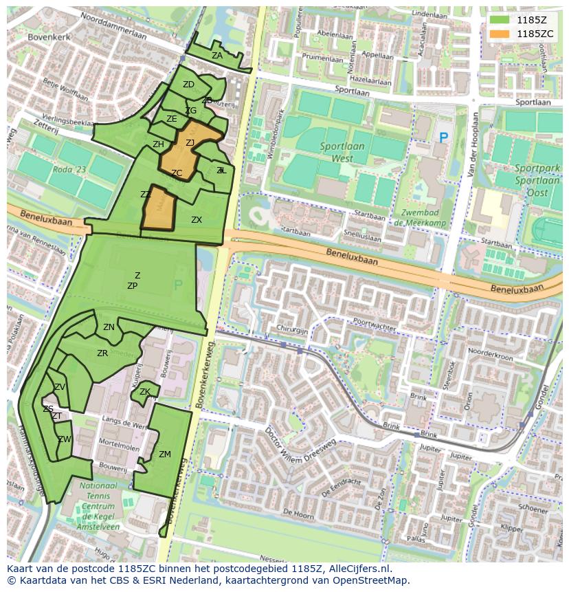 Afbeelding van het postcodegebied 1185 ZC op de kaart.