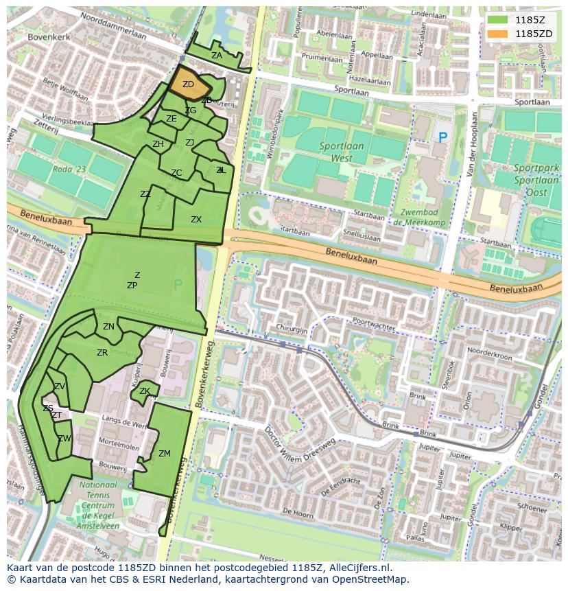 Afbeelding van het postcodegebied 1185 ZD op de kaart.