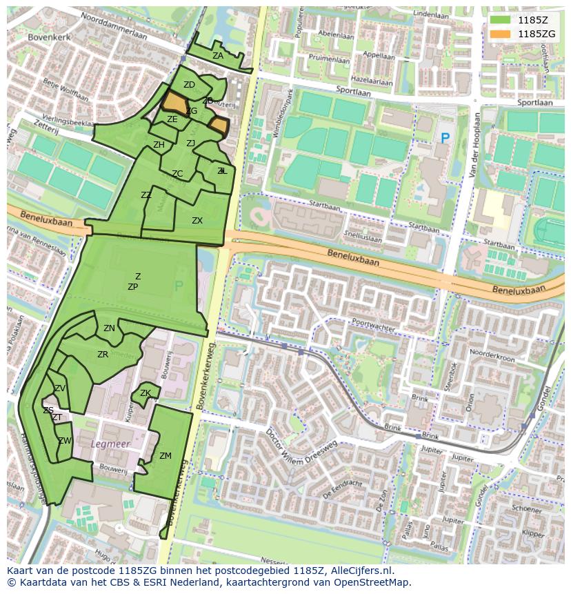 Afbeelding van het postcodegebied 1185 ZG op de kaart.