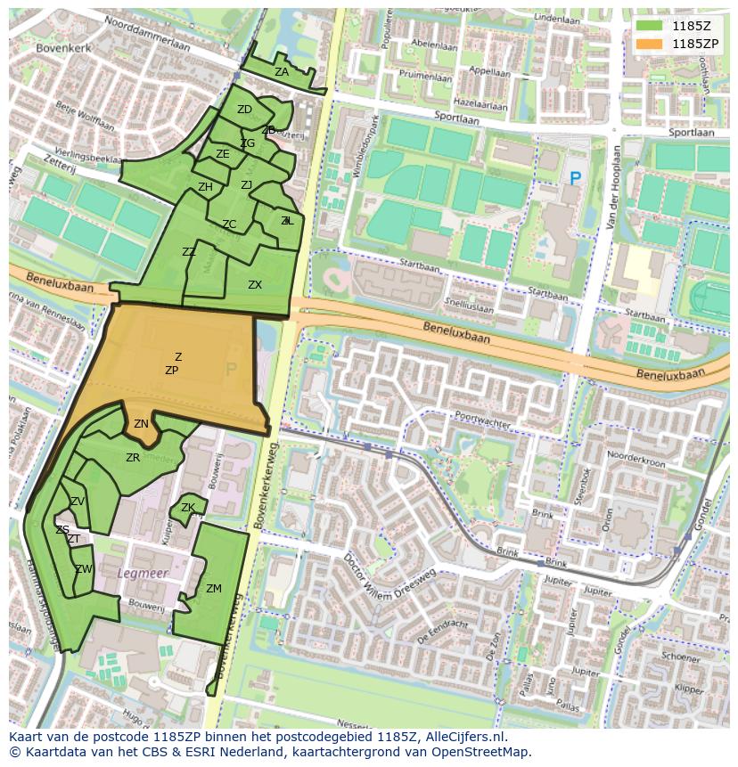 Afbeelding van het postcodegebied 1185 ZP op de kaart.