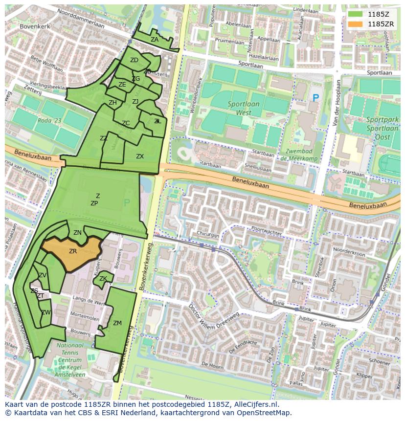 Afbeelding van het postcodegebied 1185 ZR op de kaart.