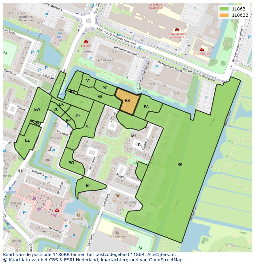 Afbeelding van het postcodegebied 1186 BB op de kaart.