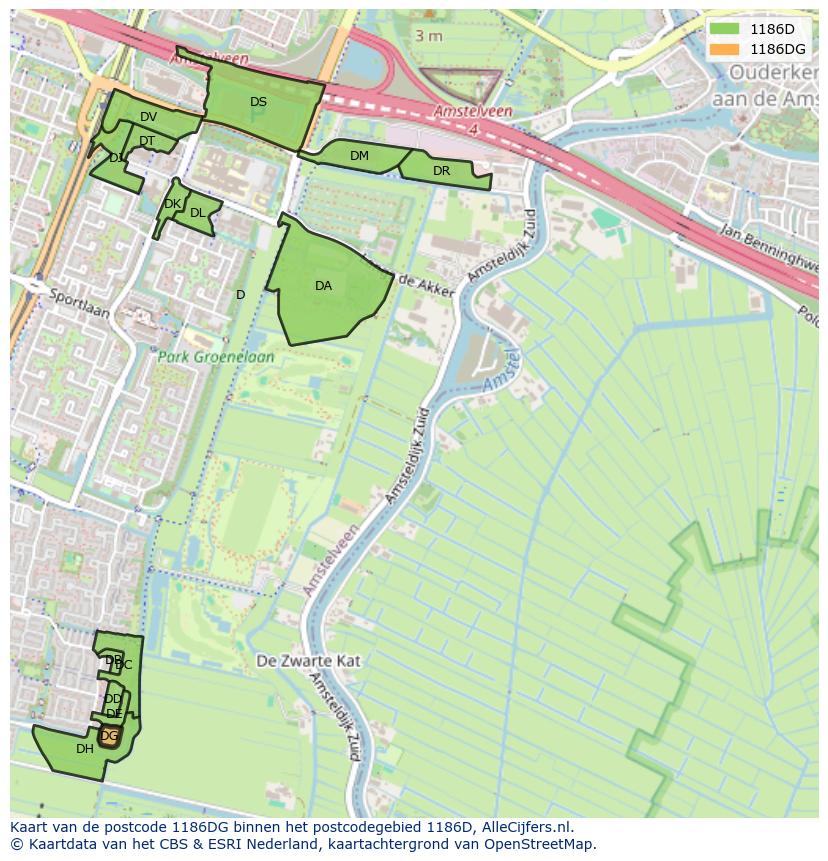 Afbeelding van het postcodegebied 1186 DG op de kaart.