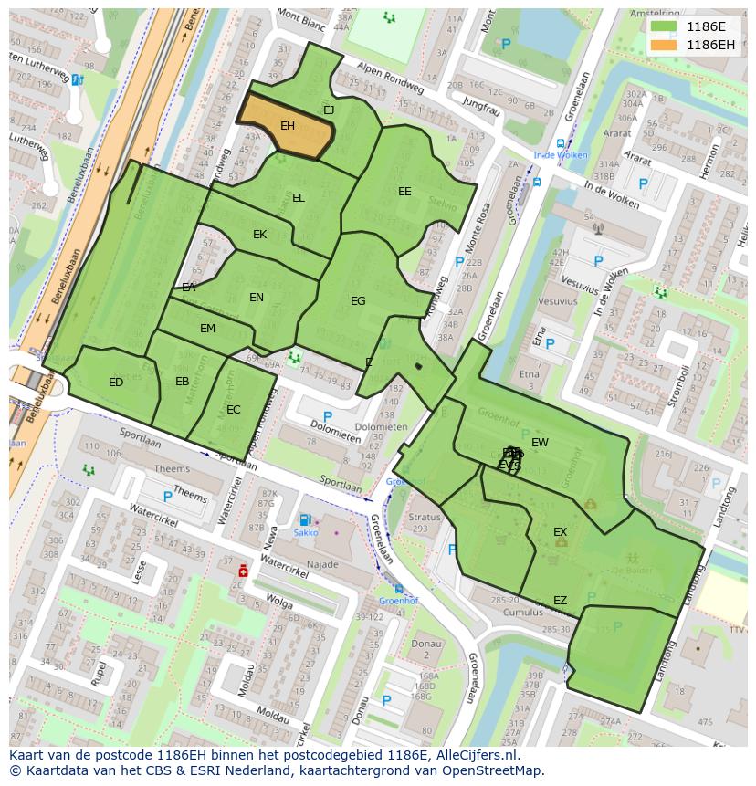 Afbeelding van het postcodegebied 1186 EH op de kaart.