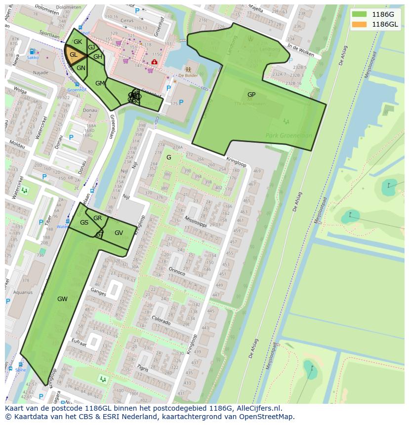 Afbeelding van het postcodegebied 1186 GL op de kaart.
