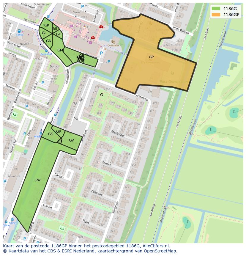 Afbeelding van het postcodegebied 1186 GP op de kaart.