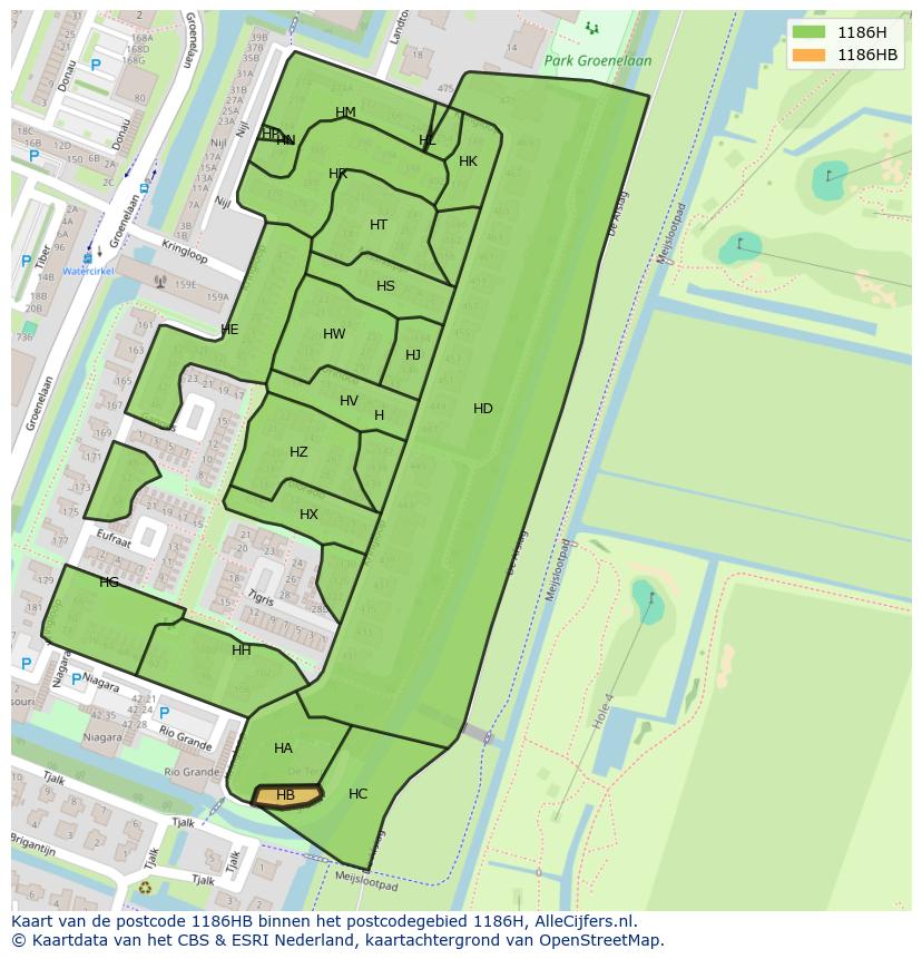 Afbeelding van het postcodegebied 1186 HB op de kaart.