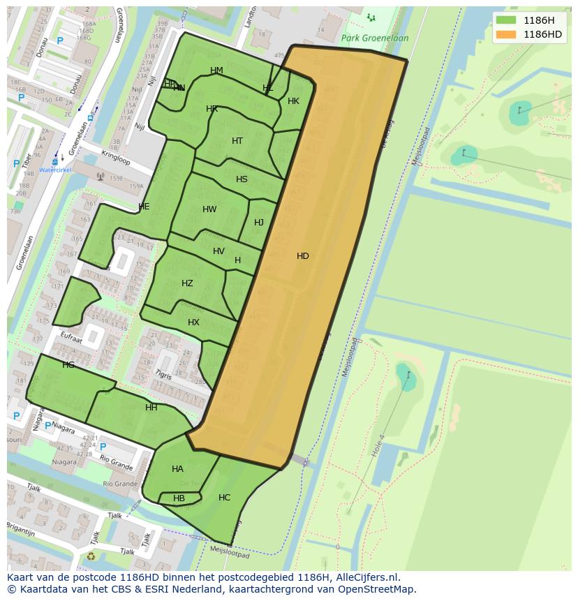 Afbeelding van het postcodegebied 1186 HD op de kaart.