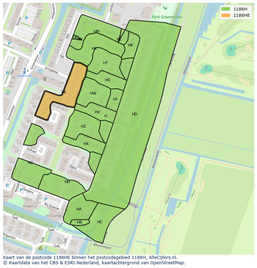 Afbeelding van het postcodegebied 1186 HE op de kaart.