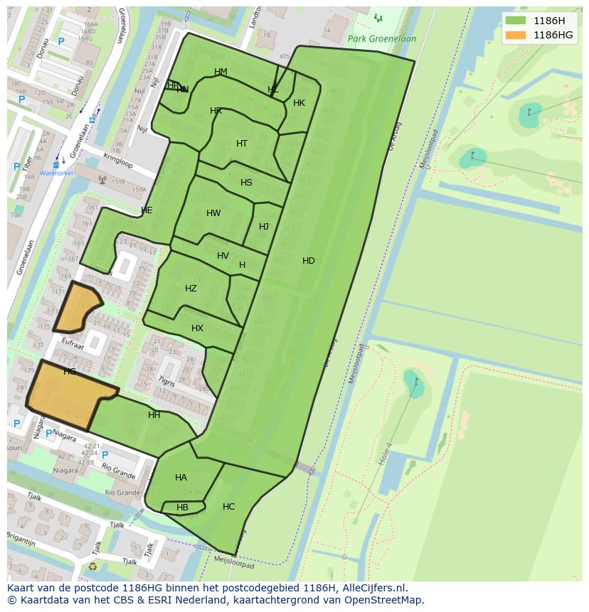 Afbeelding van het postcodegebied 1186 HG op de kaart.