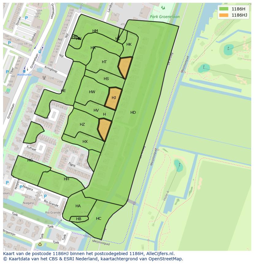 Afbeelding van het postcodegebied 1186 HJ op de kaart.