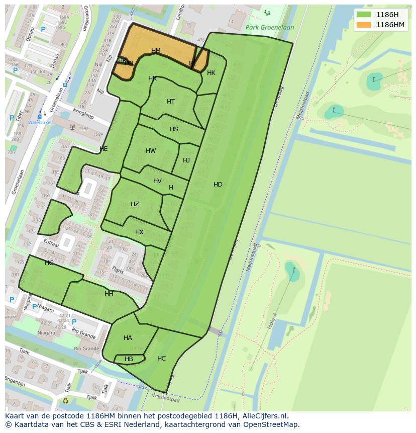 Afbeelding van het postcodegebied 1186 HM op de kaart.