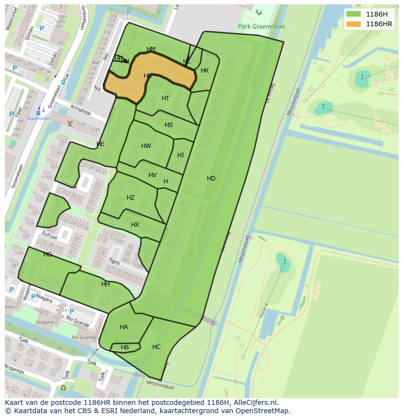 Afbeelding van het postcodegebied 1186 HR op de kaart.