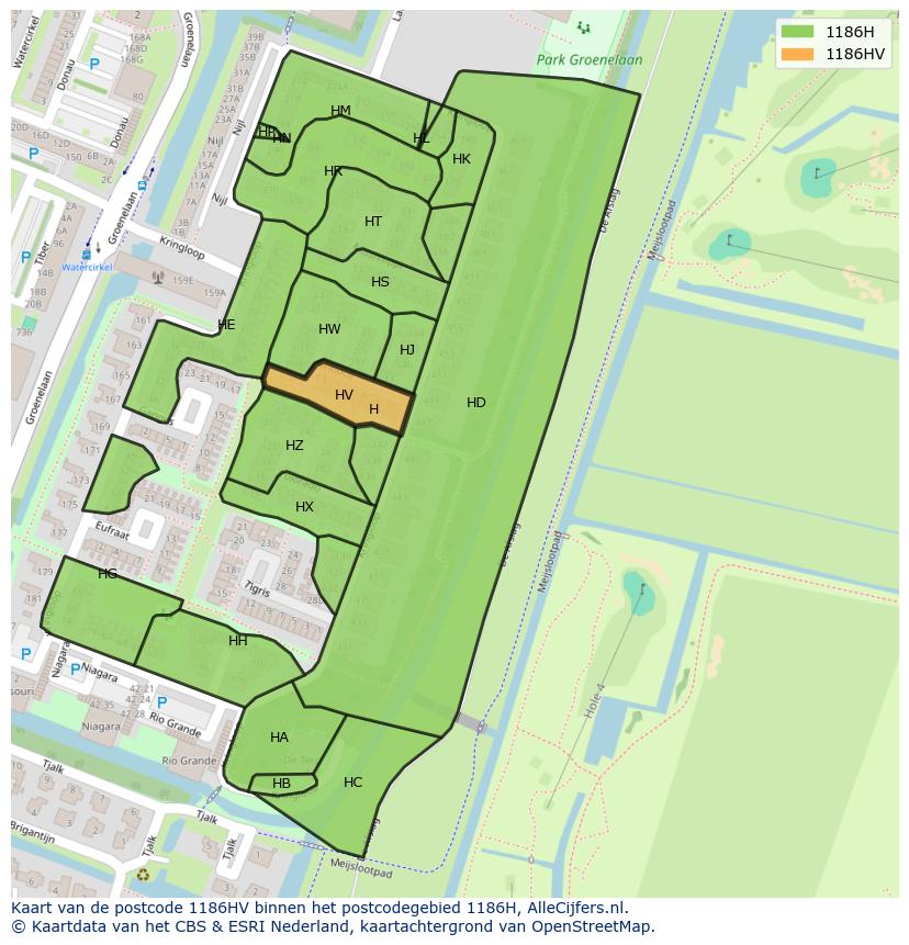 Afbeelding van het postcodegebied 1186 HV op de kaart.