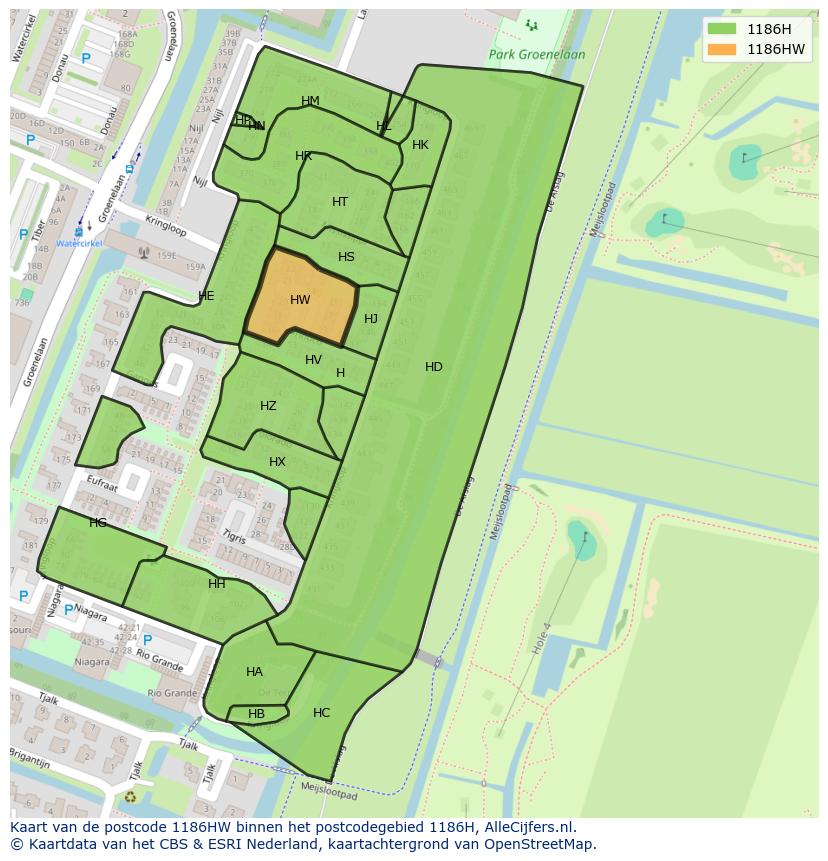 Afbeelding van het postcodegebied 1186 HW op de kaart.