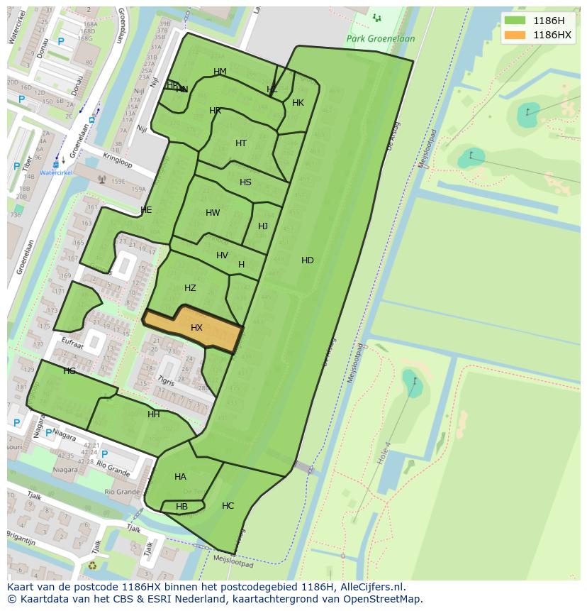 Afbeelding van het postcodegebied 1186 HX op de kaart.