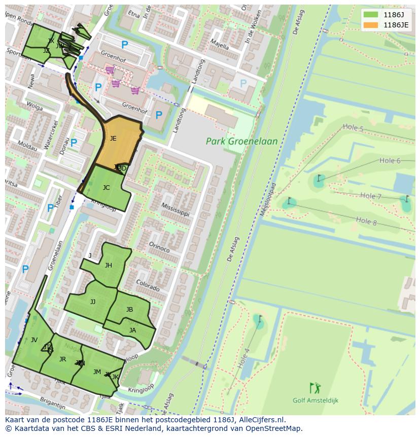 Afbeelding van het postcodegebied 1186 JE op de kaart.