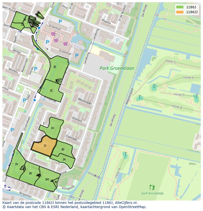 Afbeelding van het postcodegebied 1186 JJ op de kaart.