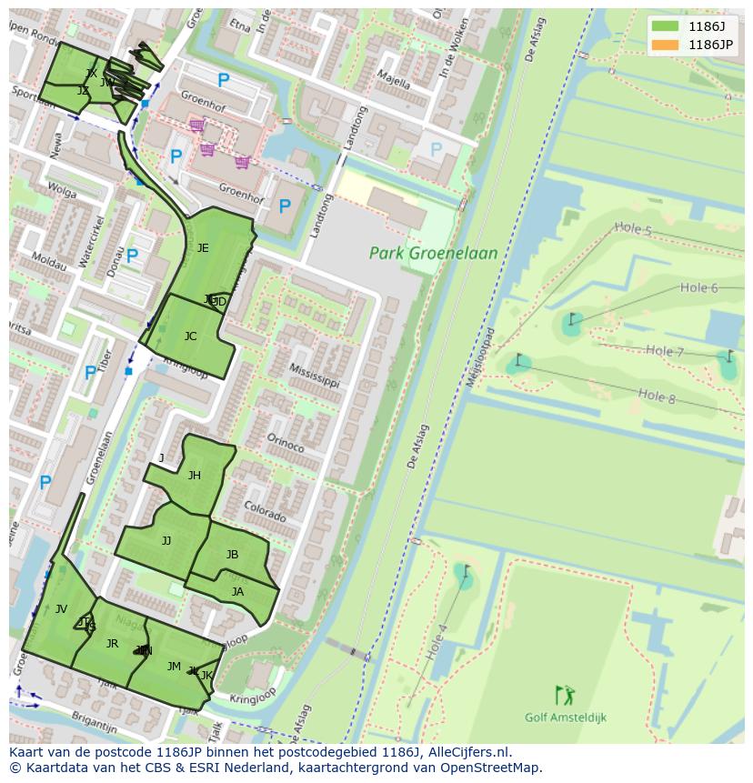 Afbeelding van het postcodegebied 1186 JP op de kaart.