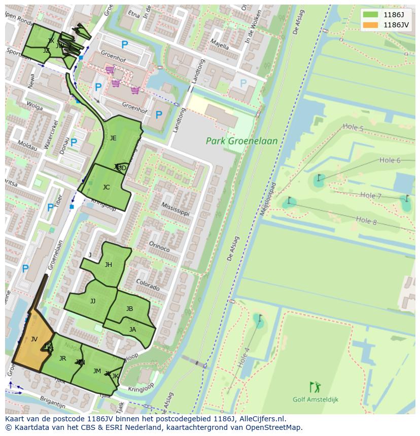 Afbeelding van het postcodegebied 1186 JV op de kaart.