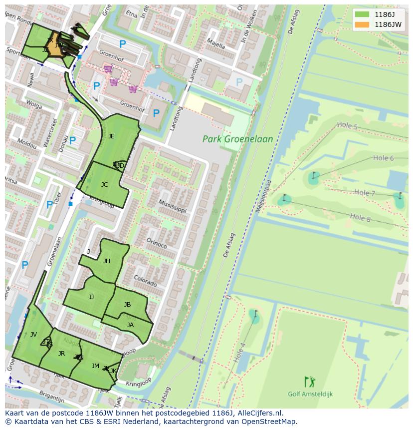Afbeelding van het postcodegebied 1186 JW op de kaart.