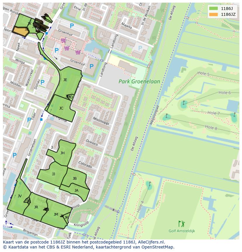 Afbeelding van het postcodegebied 1186 JZ op de kaart.