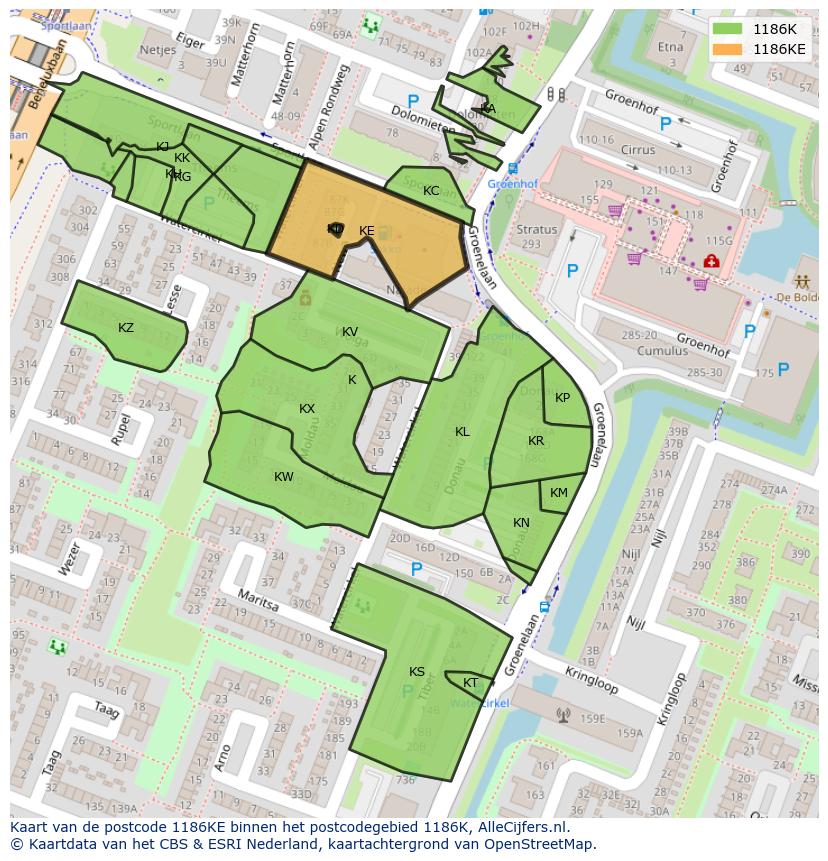 Afbeelding van het postcodegebied 1186 KE op de kaart.