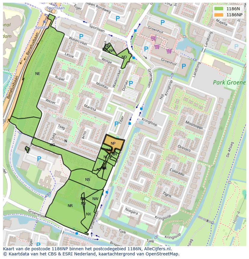 Afbeelding van het postcodegebied 1186 NP op de kaart.