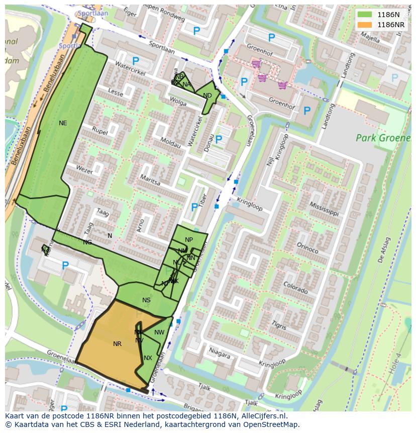 Afbeelding van het postcodegebied 1186 NR op de kaart.
