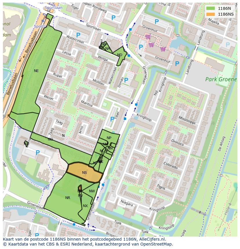 Afbeelding van het postcodegebied 1186 NS op de kaart.