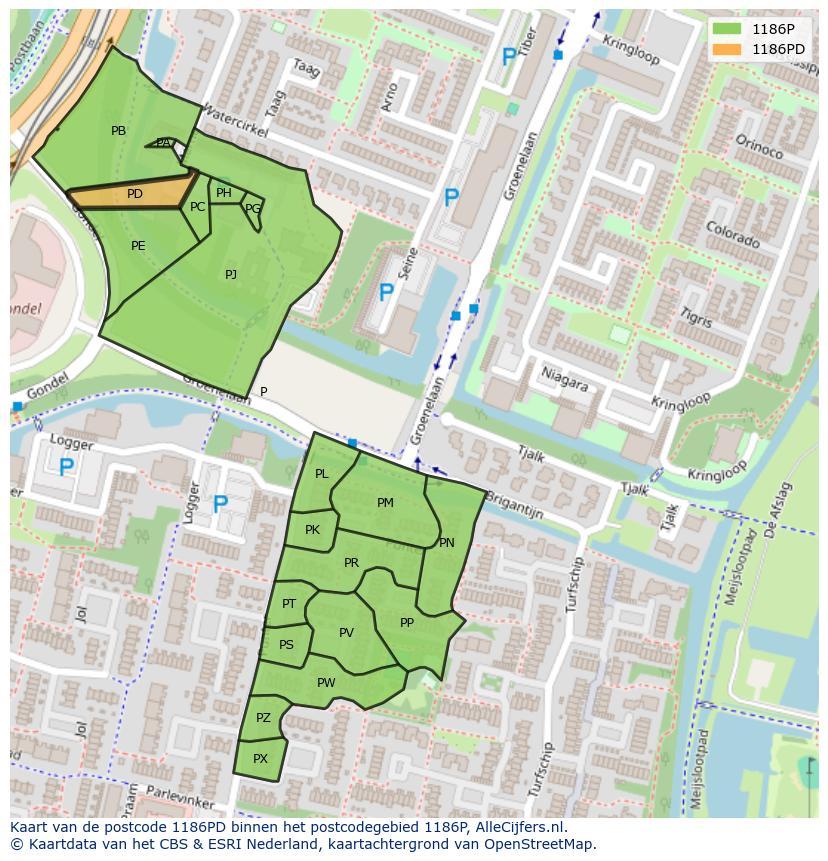 Afbeelding van het postcodegebied 1186 PD op de kaart.