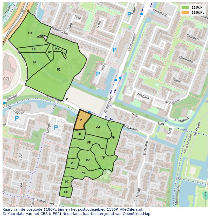 Afbeelding van het postcodegebied 1186 PL op de kaart.