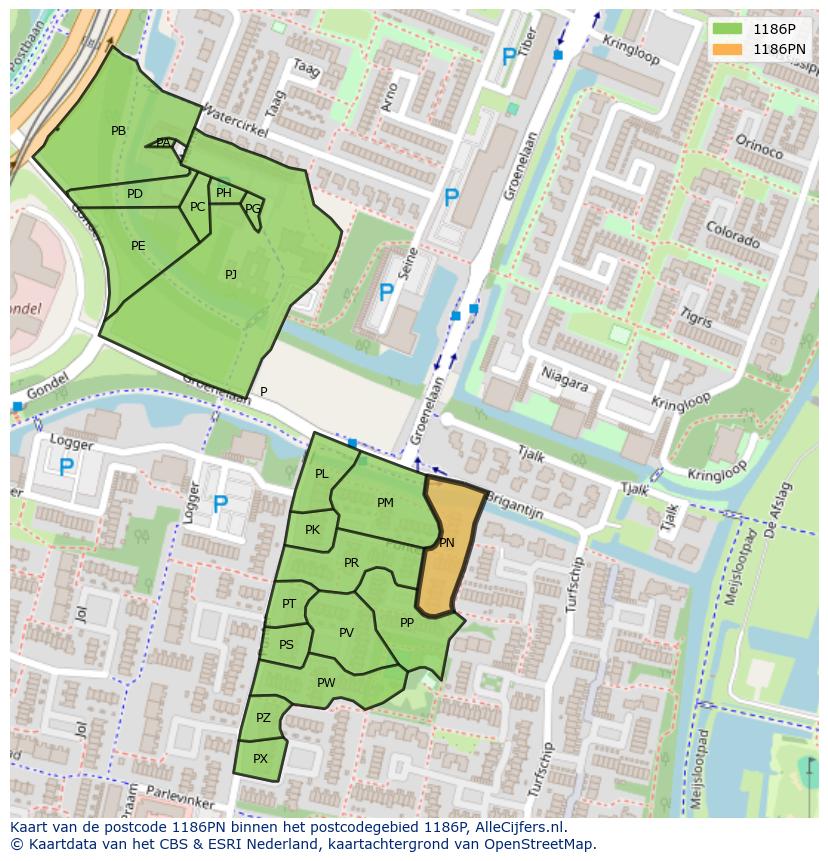 Afbeelding van het postcodegebied 1186 PN op de kaart.