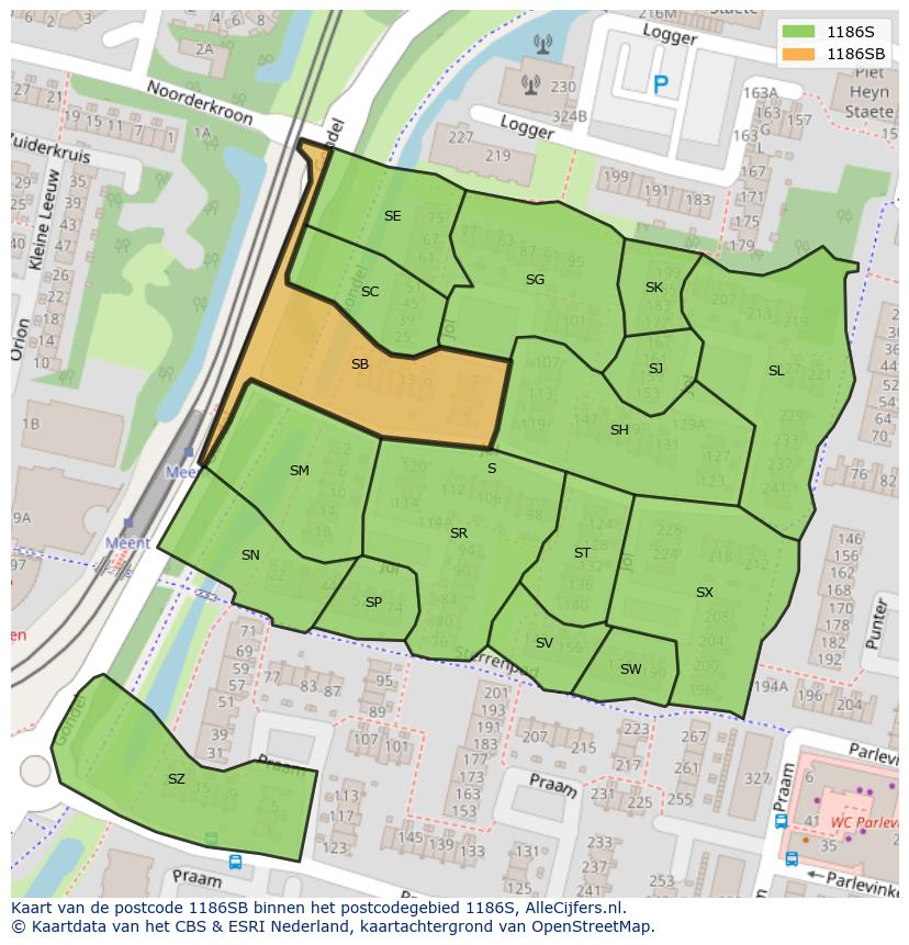 Afbeelding van het postcodegebied 1186 SB op de kaart.