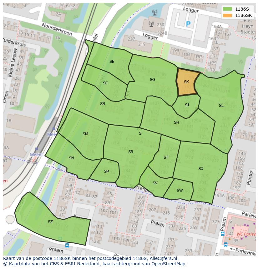 Afbeelding van het postcodegebied 1186 SK op de kaart.