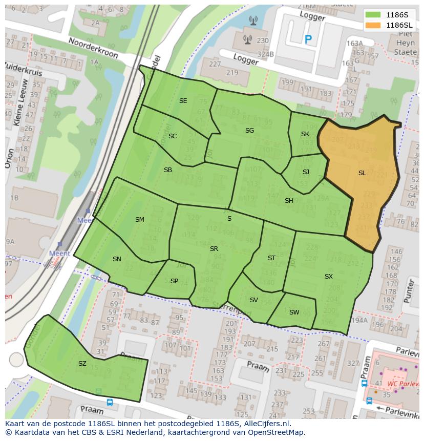 Afbeelding van het postcodegebied 1186 SL op de kaart.