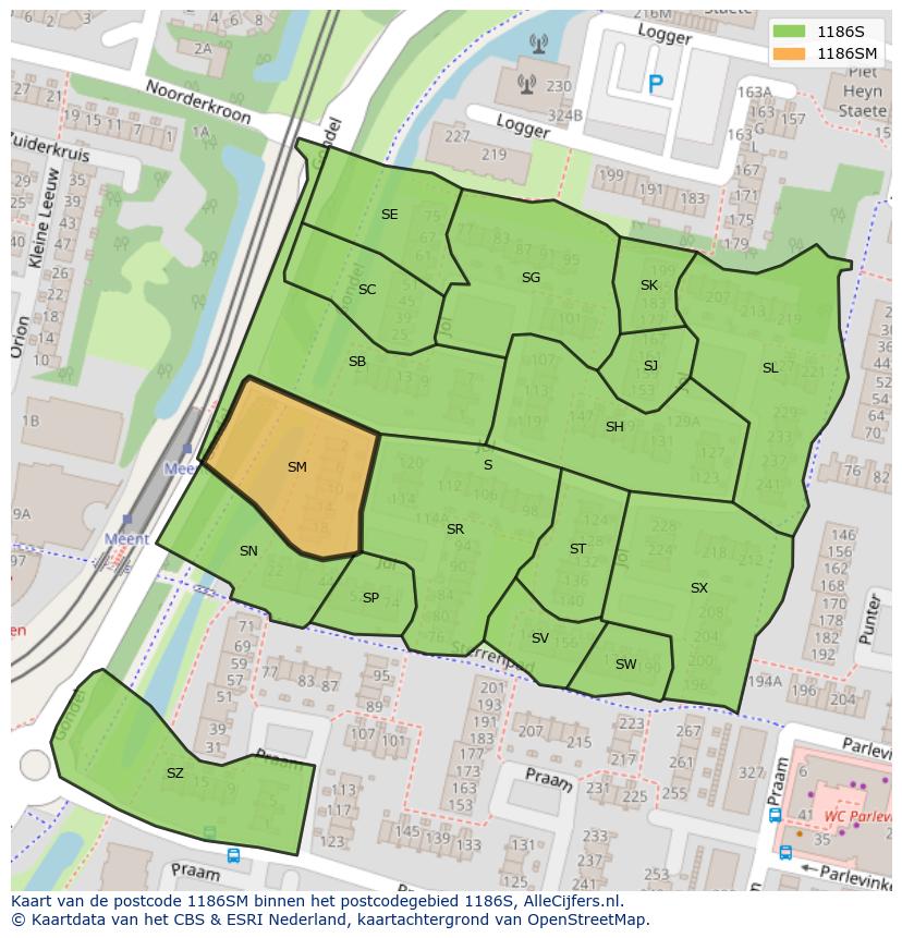 Afbeelding van het postcodegebied 1186 SM op de kaart.